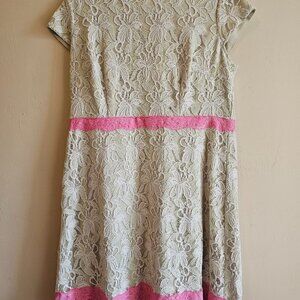 Danny and Nicole Dress Womens Size 12 Cream/Pink Lace Lined Exposed Zip Boho san